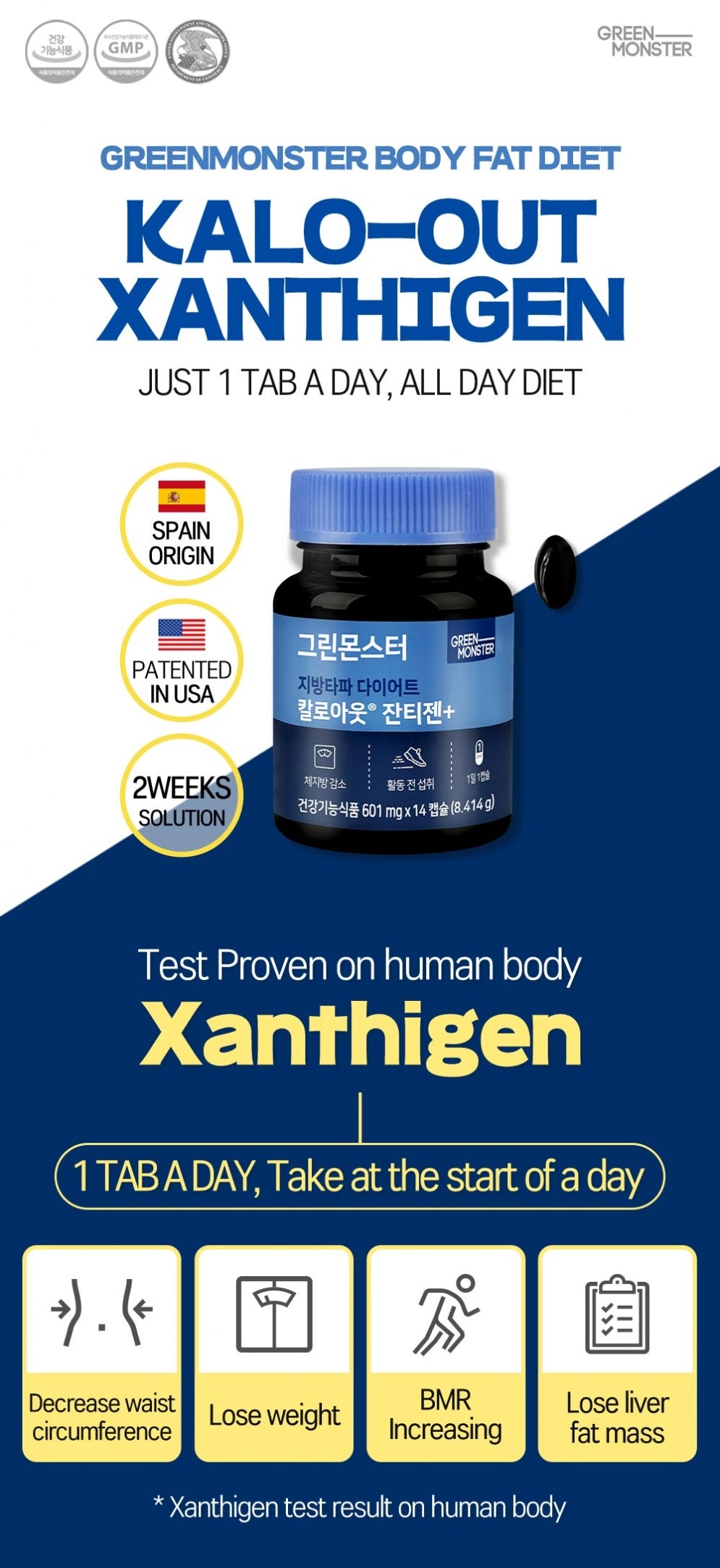 Green Monster - Body Fat Diet Kalo-out Xanthigen+ (601mg*14 tablets)